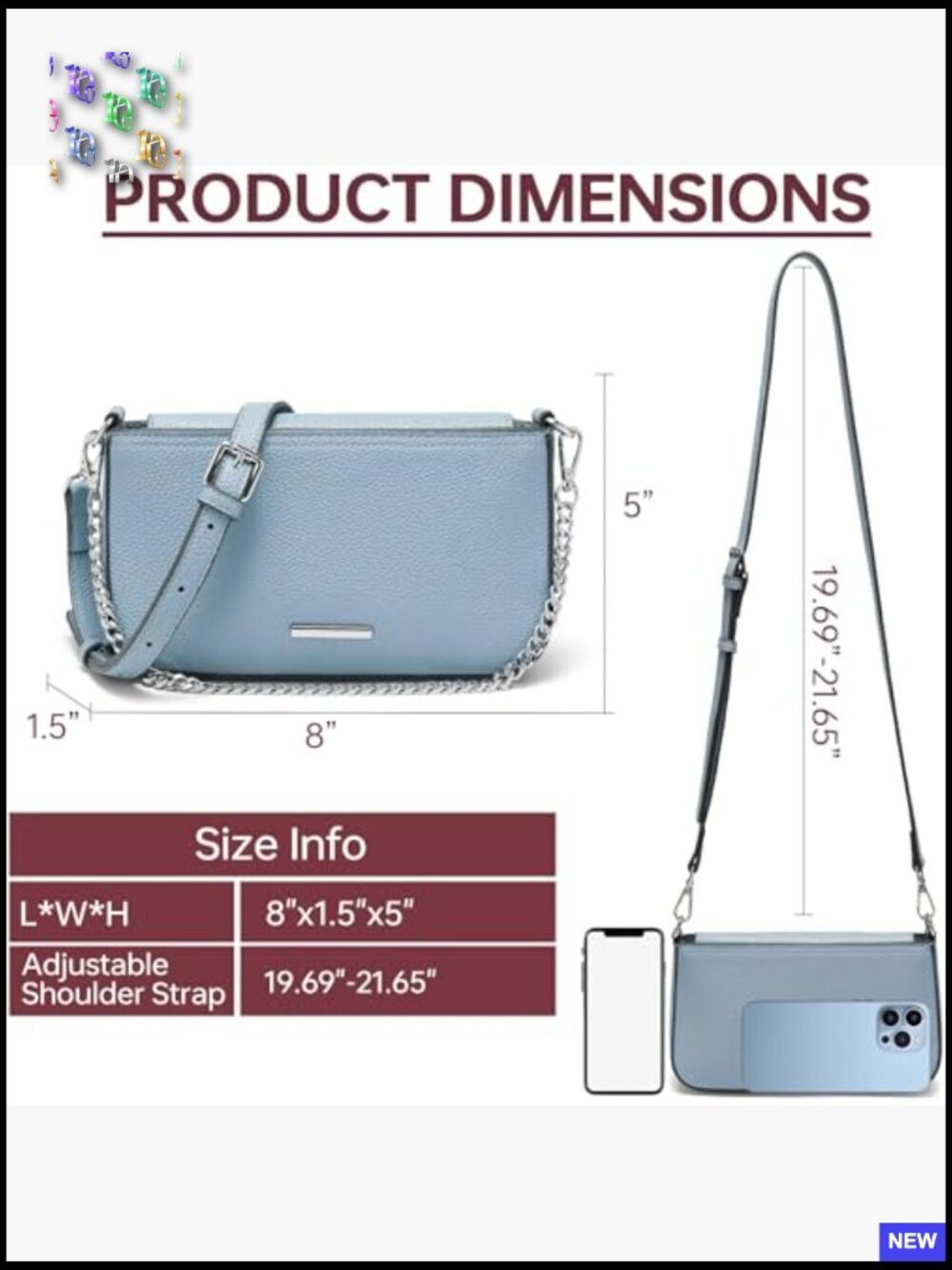 Small Crossbody Bag for Women – Vegan Leather Adjustable Strap Mini Purse - Picture 3 of 5